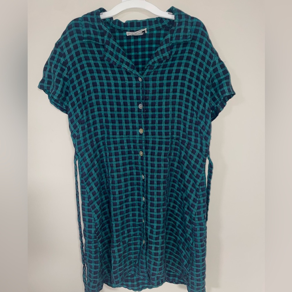 Vintage DBY forest green and navy plaid dress